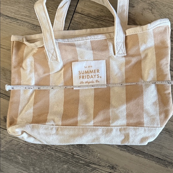 Summer Fridays Beige & White Striped Canvas Tote Bag - Picture 2 of 8